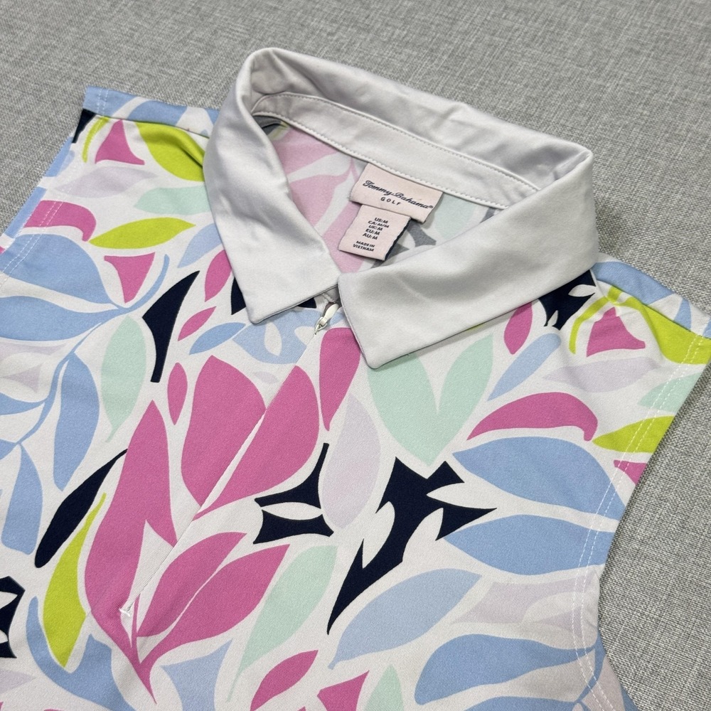Tommy Bahama Golf Sleeveless 1/4 Zip Polo Womens Medium Multicolor Floral